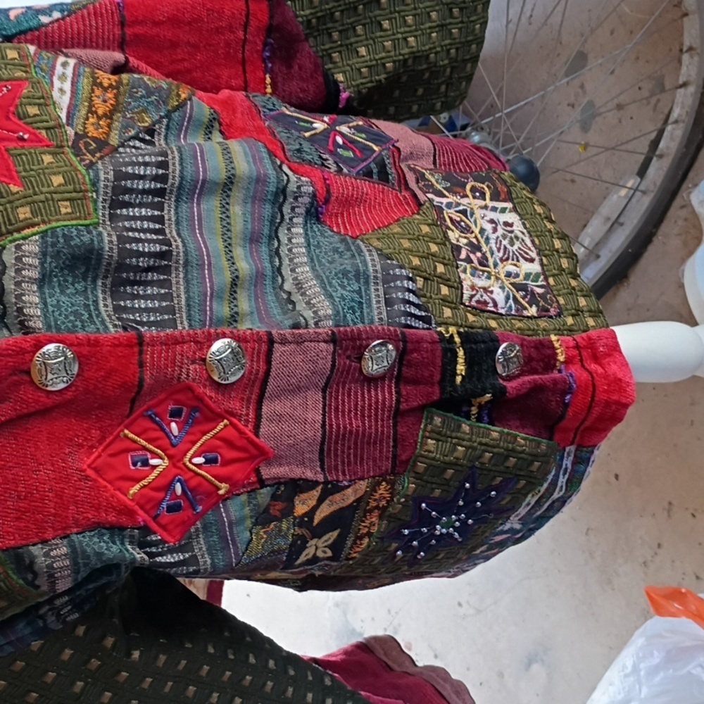 Boho Patchwork Embroidered Women's Jacket - Red M… - image 3